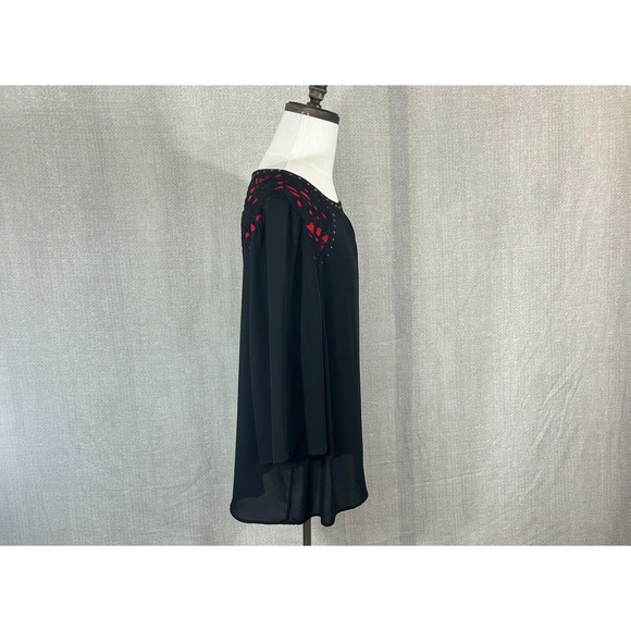 Catherines Top Womens 2X Black Crochet Studded Black Label Semi Sheer Blouse - Picture 3 of 9
